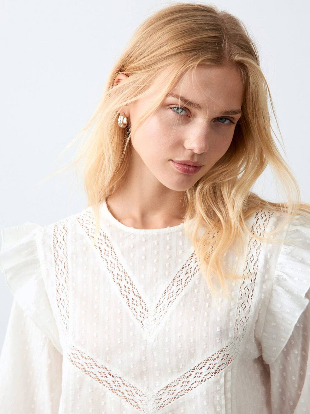 Puff Sleeve Ruffles Pure Cotton Top