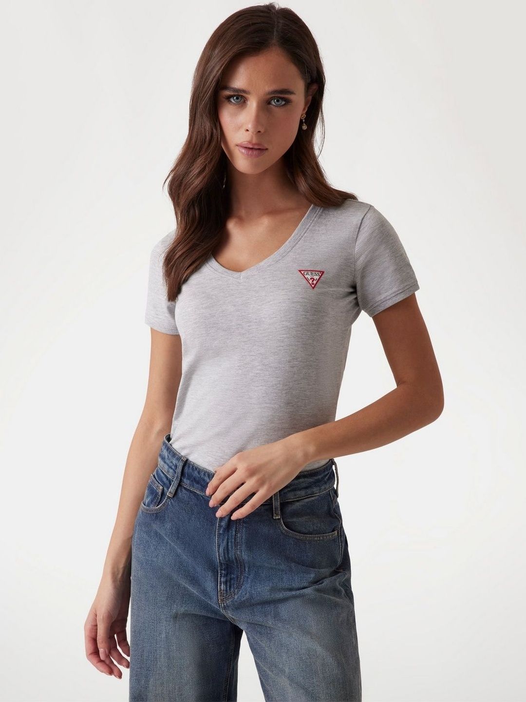 GUESS Brand Logo Cotton Blend Top