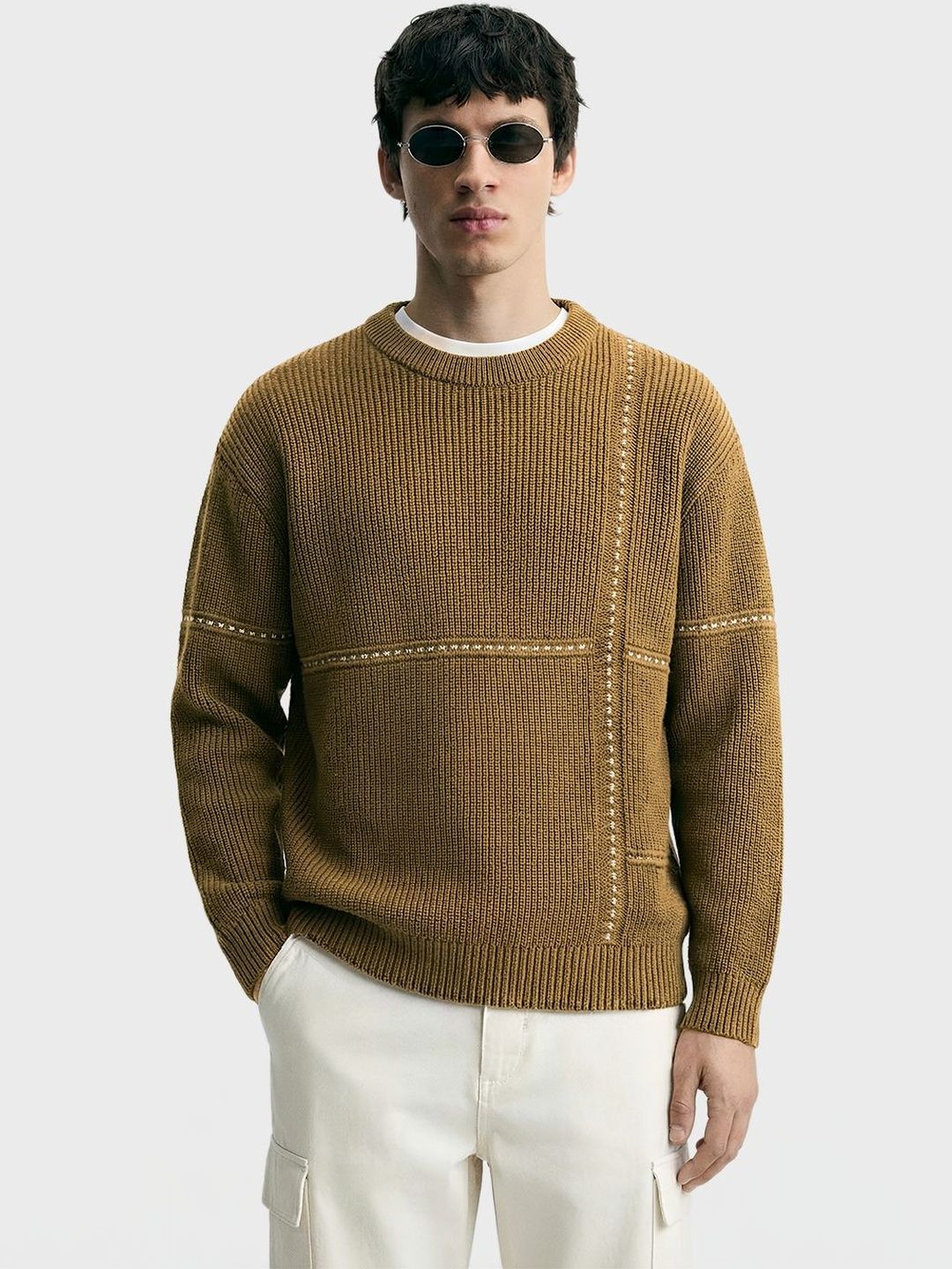 The Indian Garage Co Men Ribbed Pullover with Embroidered Detail