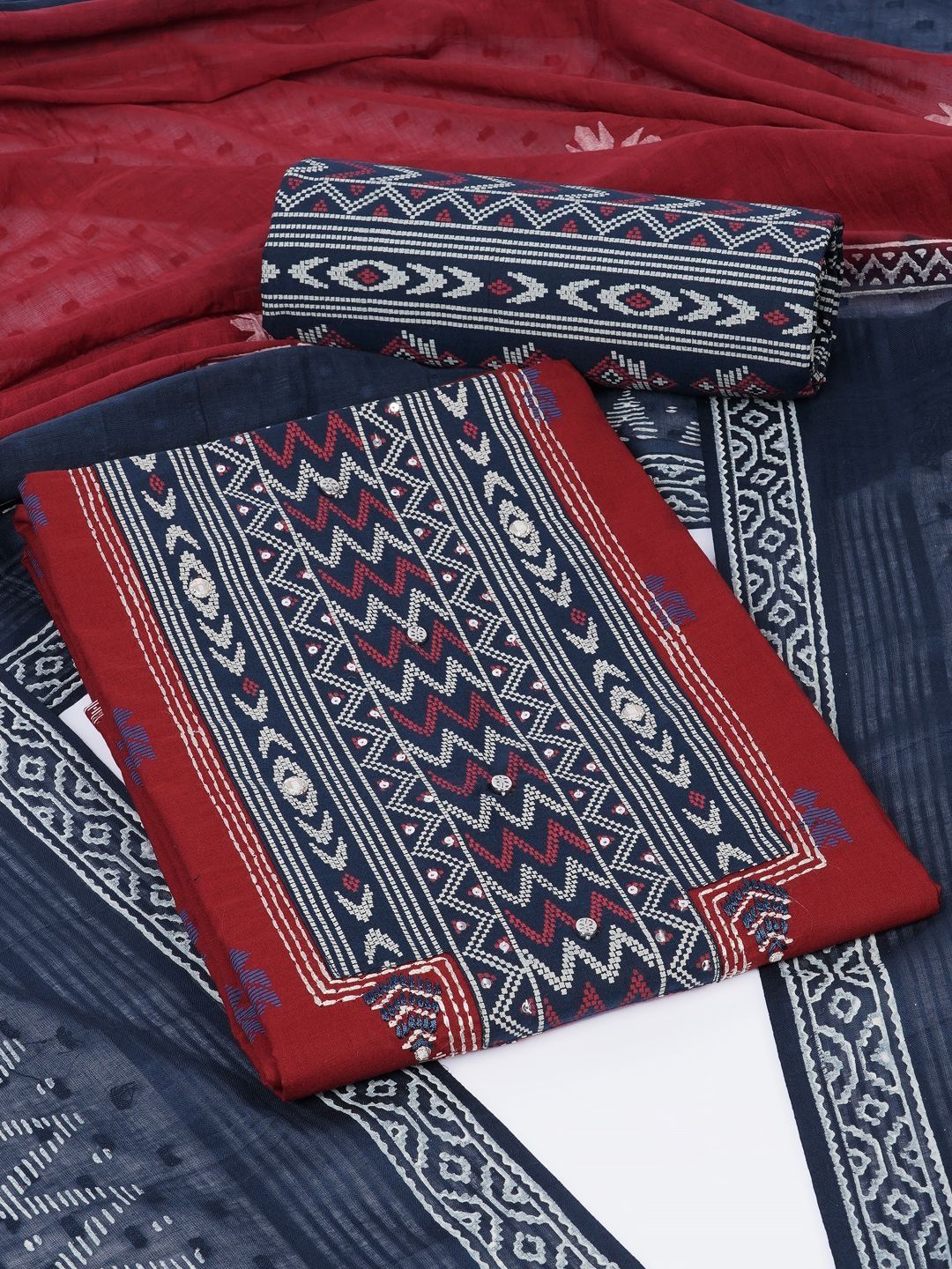 KAMI KUBI Printed Pure Cotton Unstitched Dress Material