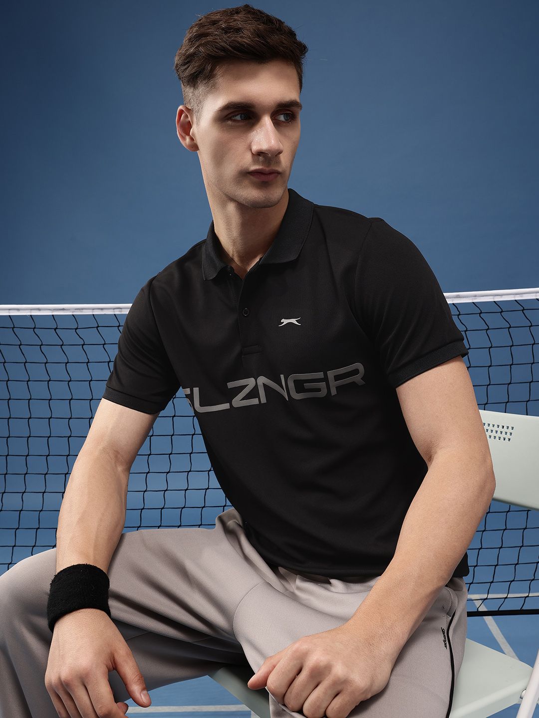 Slazenger Brand Logo Printed Polo Collar Sports T-shirt