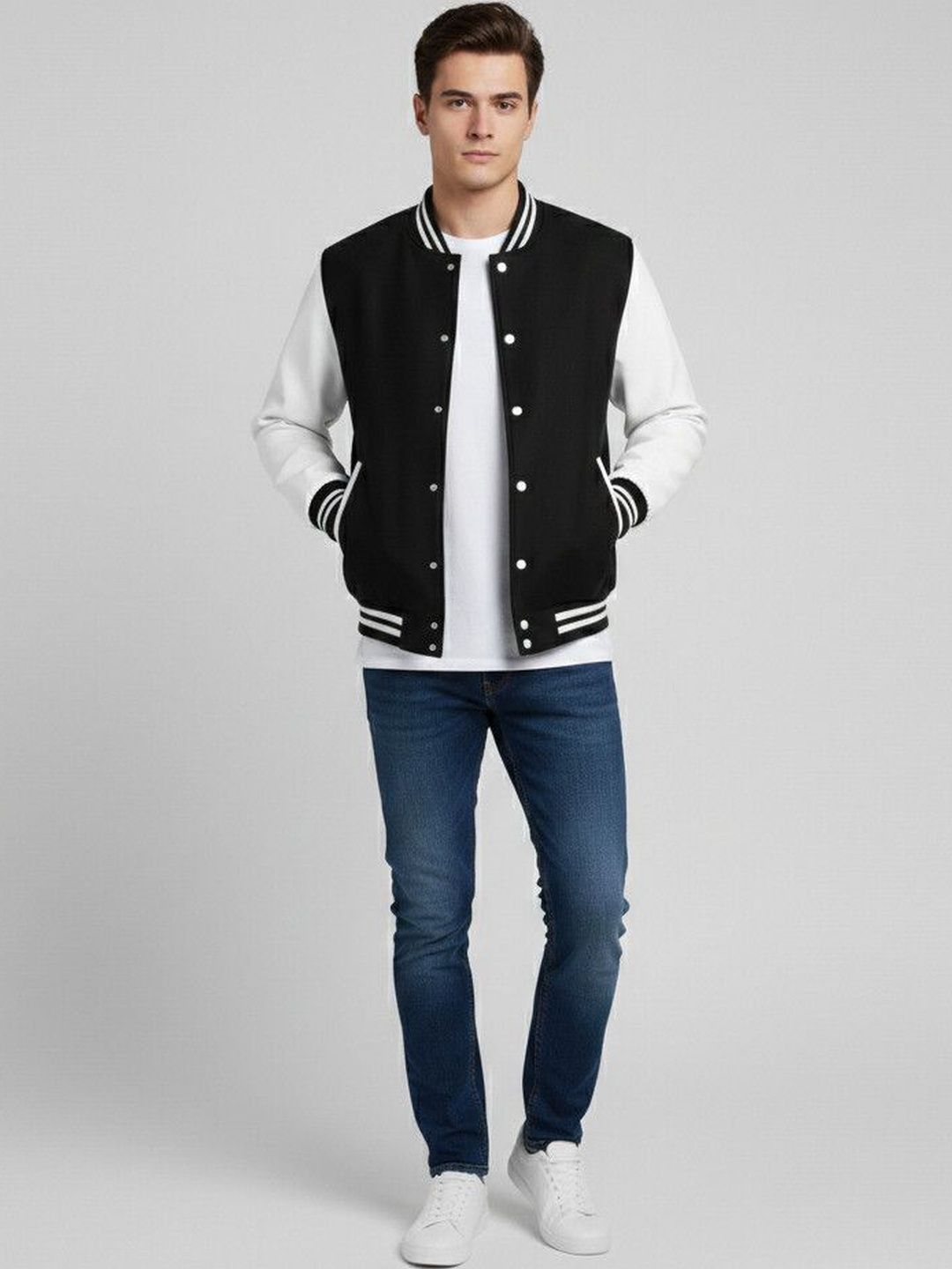 Besick Men Colourblocked Lightweight Varsity Jacket
