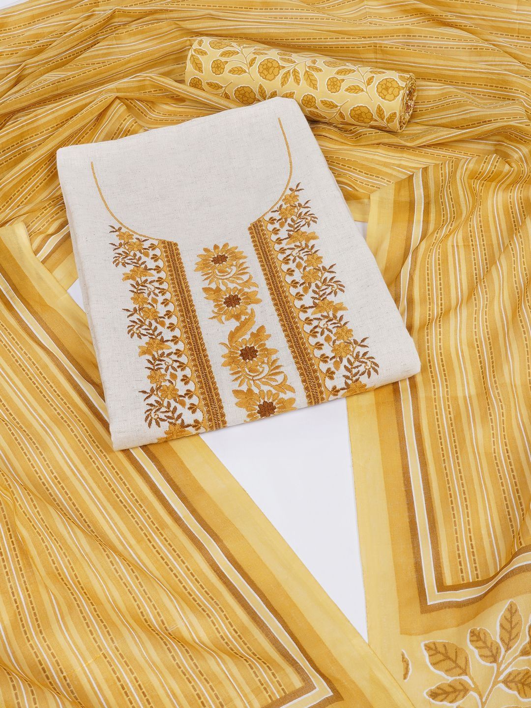 KAMI KUBI Embroidered Pure Cotton Unstitched Dress Material