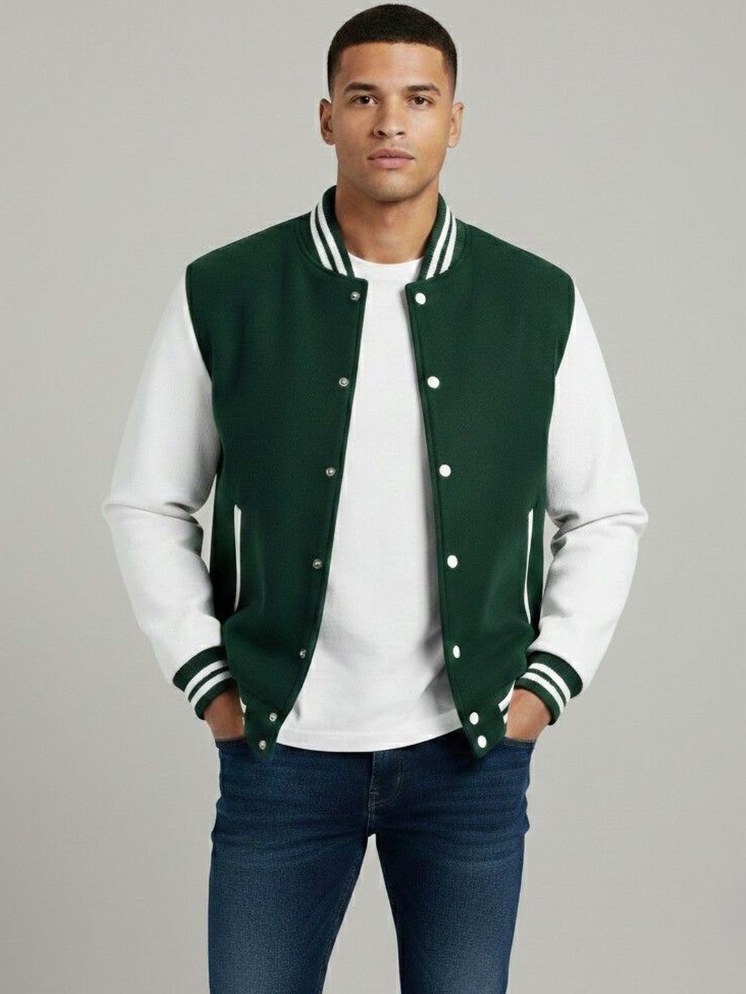 Besick Men Colourblocked Lightweight Varsity Jacket
