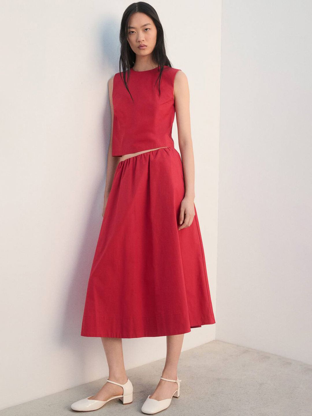 Cotton Midi Flared Skirt