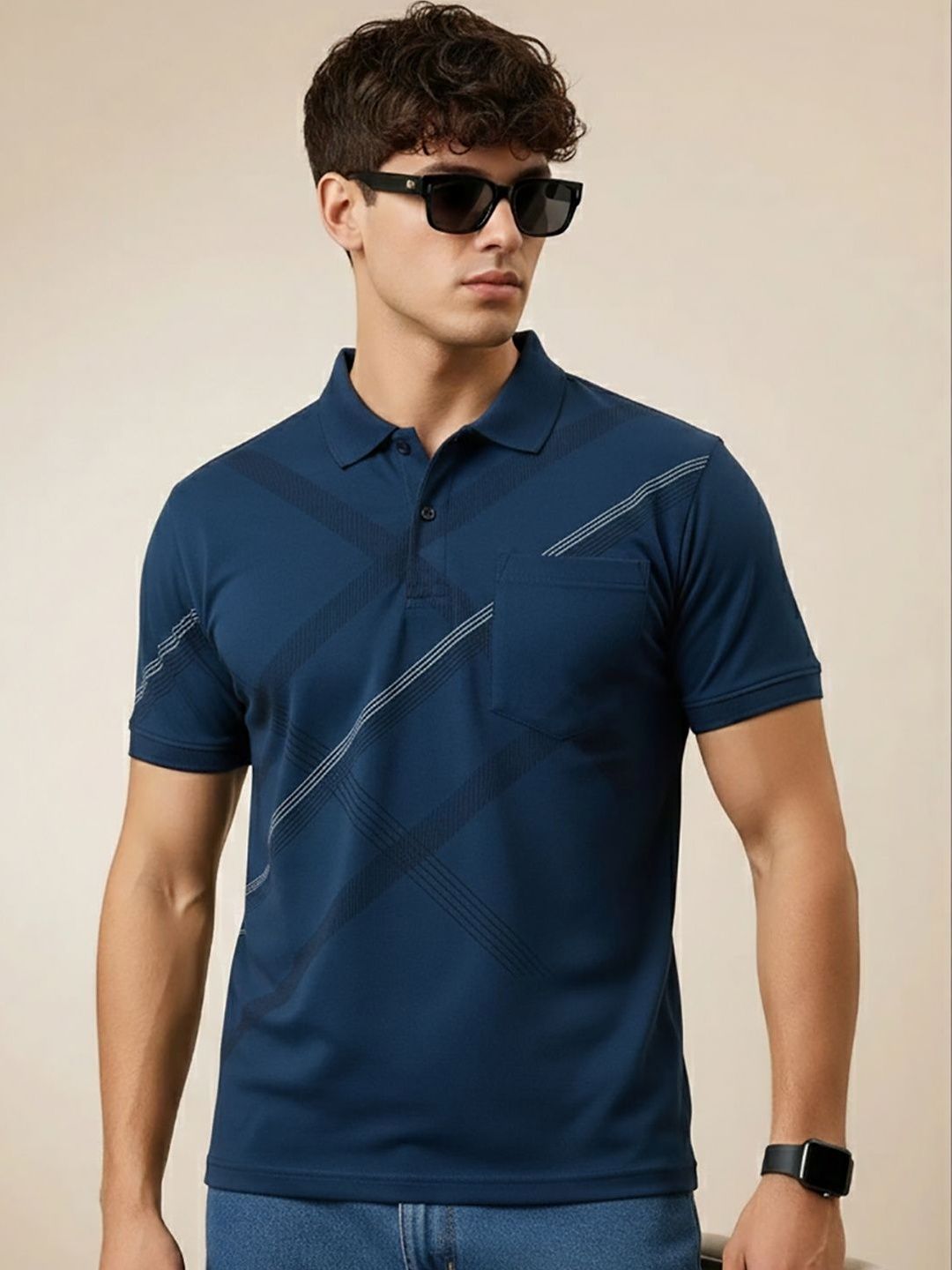 OGEN Men Printed Polo Collar Pockets T-shirt
