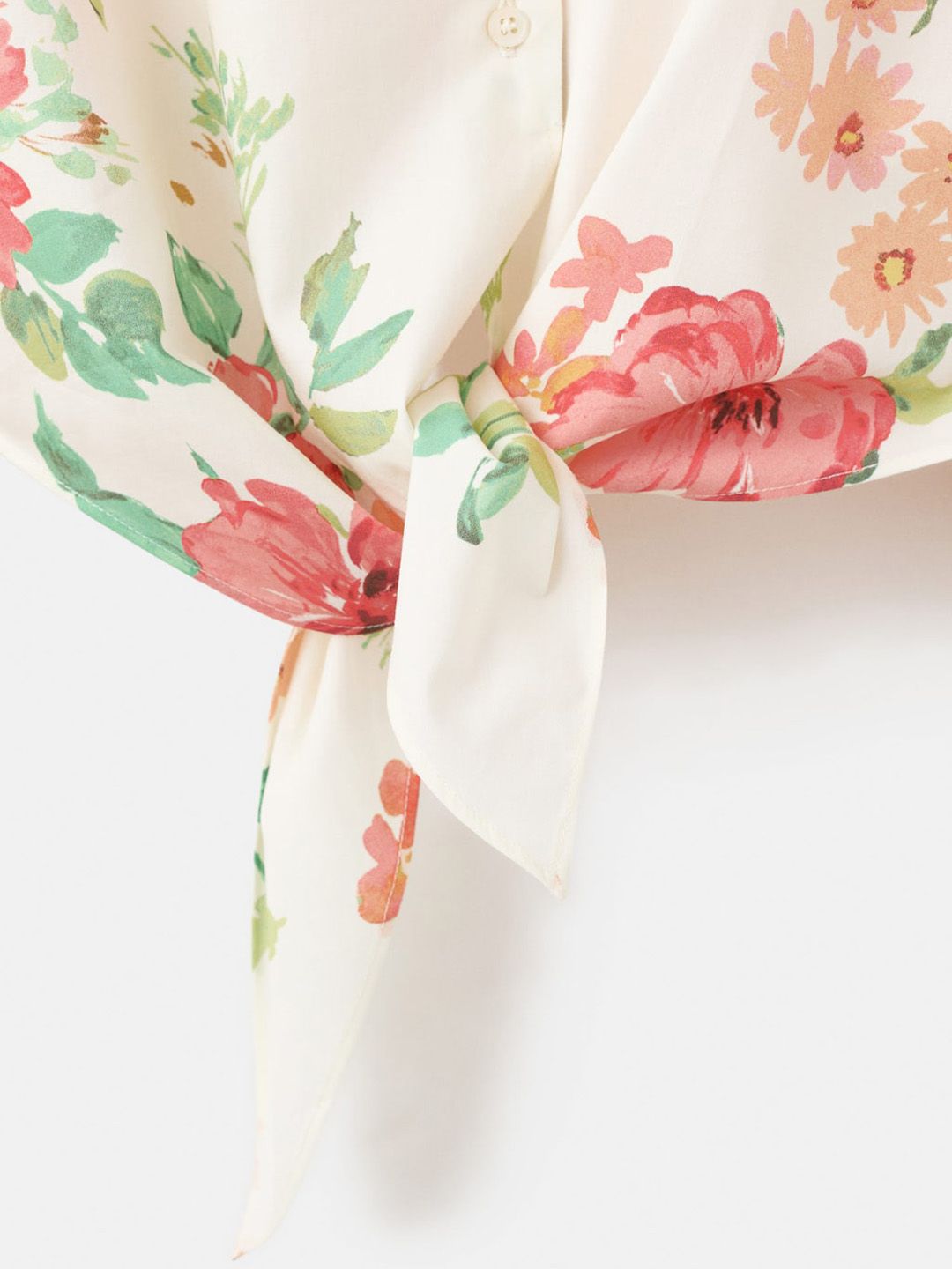Floral Print Cotton Shirt Style Knotted Crop Top
