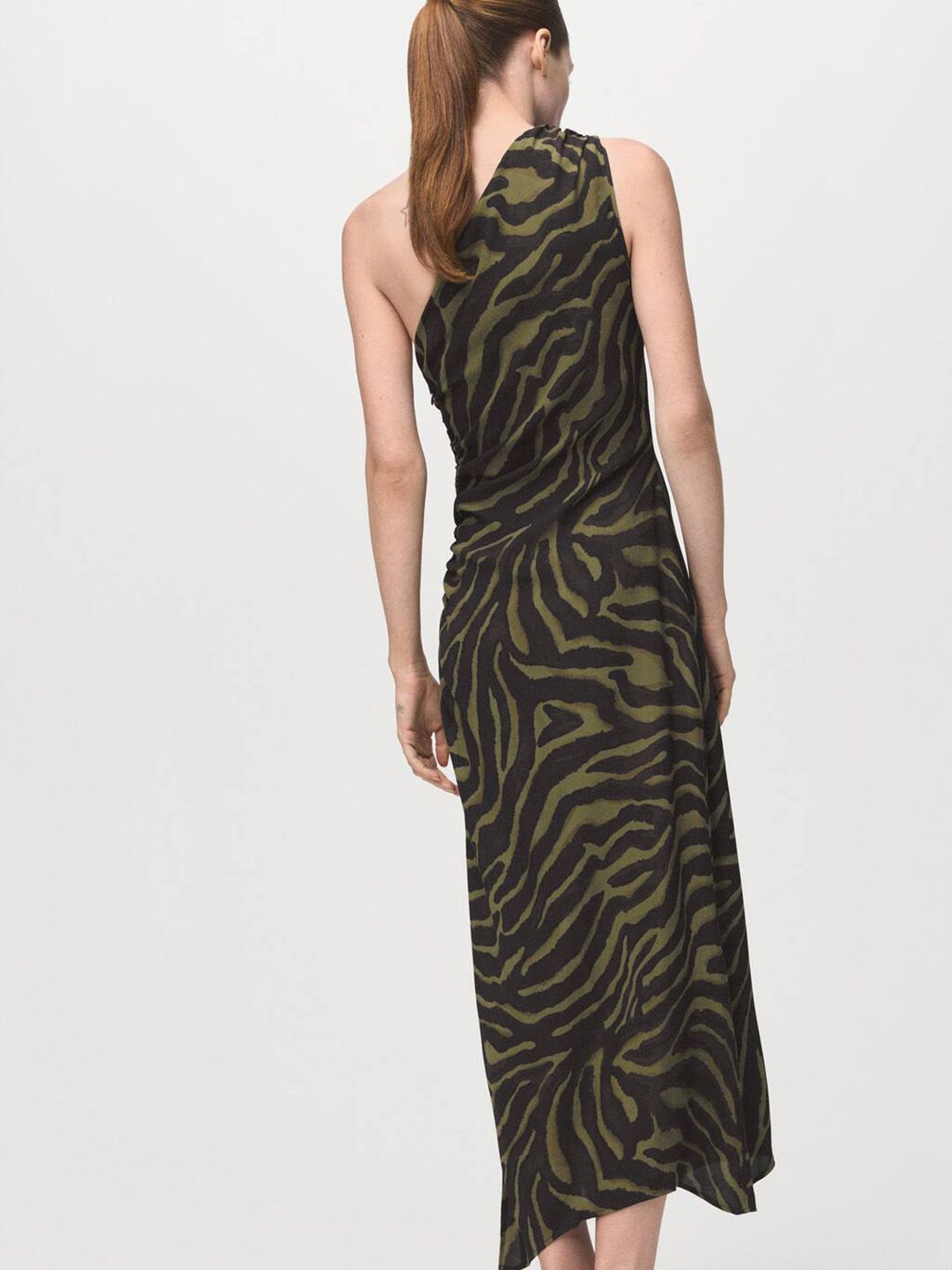 Animal Print One Shoulder Sheath Midi Dress