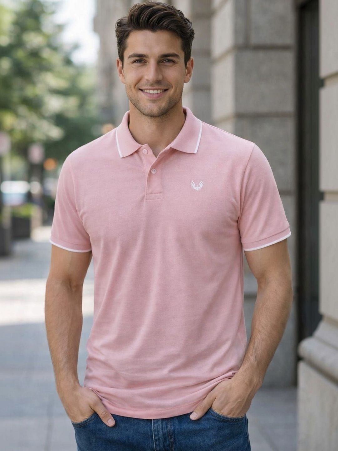 HERE&NOW Men Brand Logo Polo Collar T-shirt