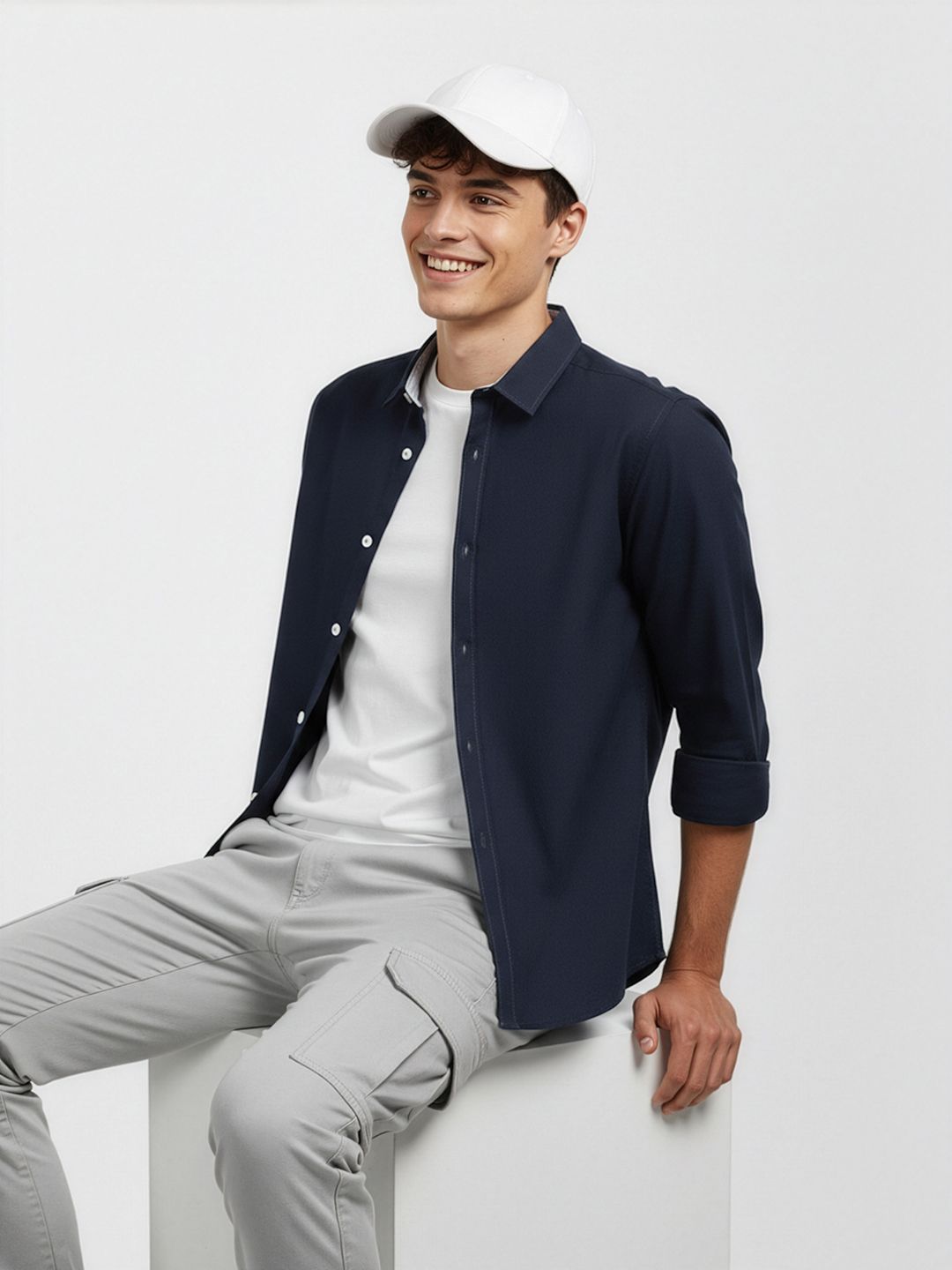 Mast & Harbour Soft Touch Oxford Navy Shirt