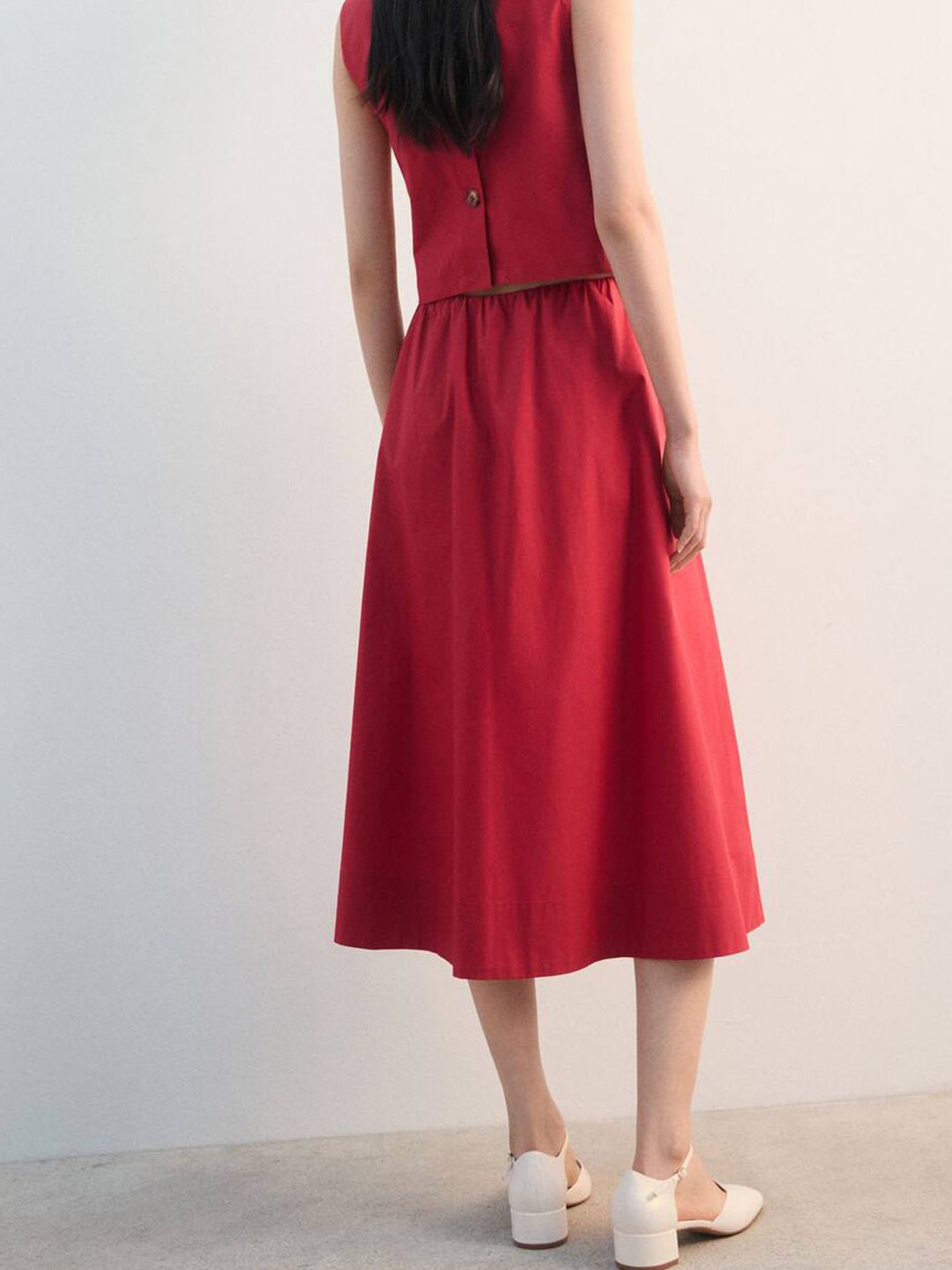Cotton Midi Flared Skirt