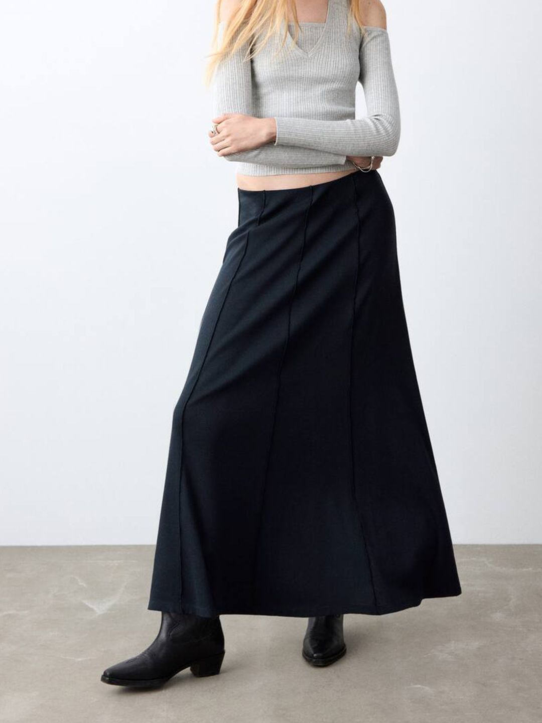 Panelled Flared Maxi Skirt