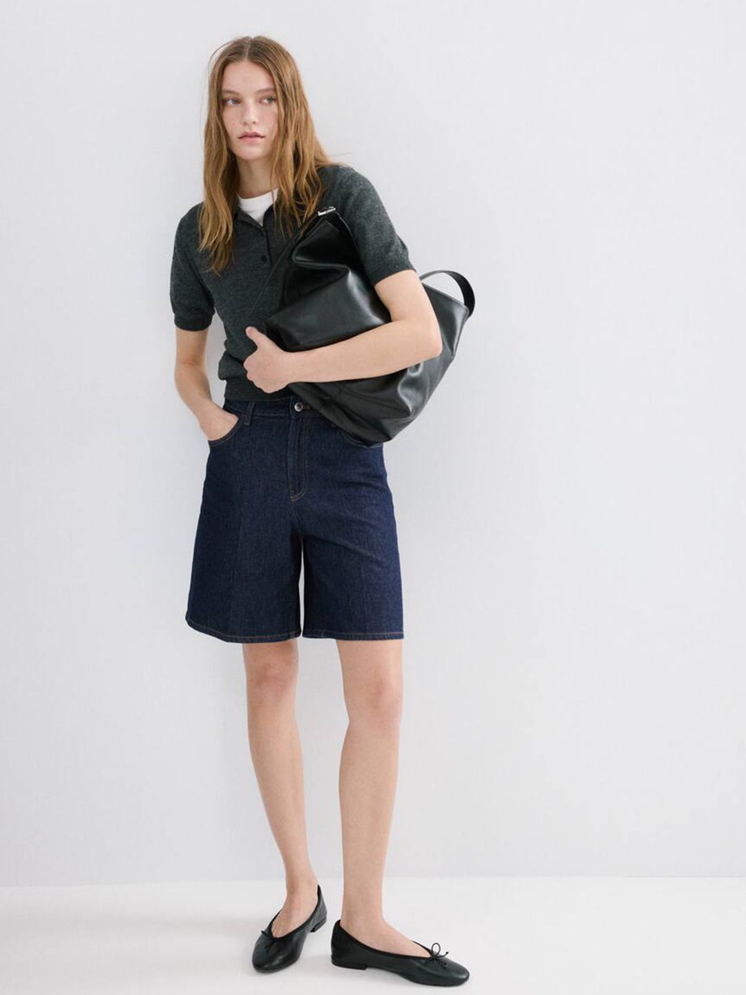 High-Rise Bermuda Denim Shorts