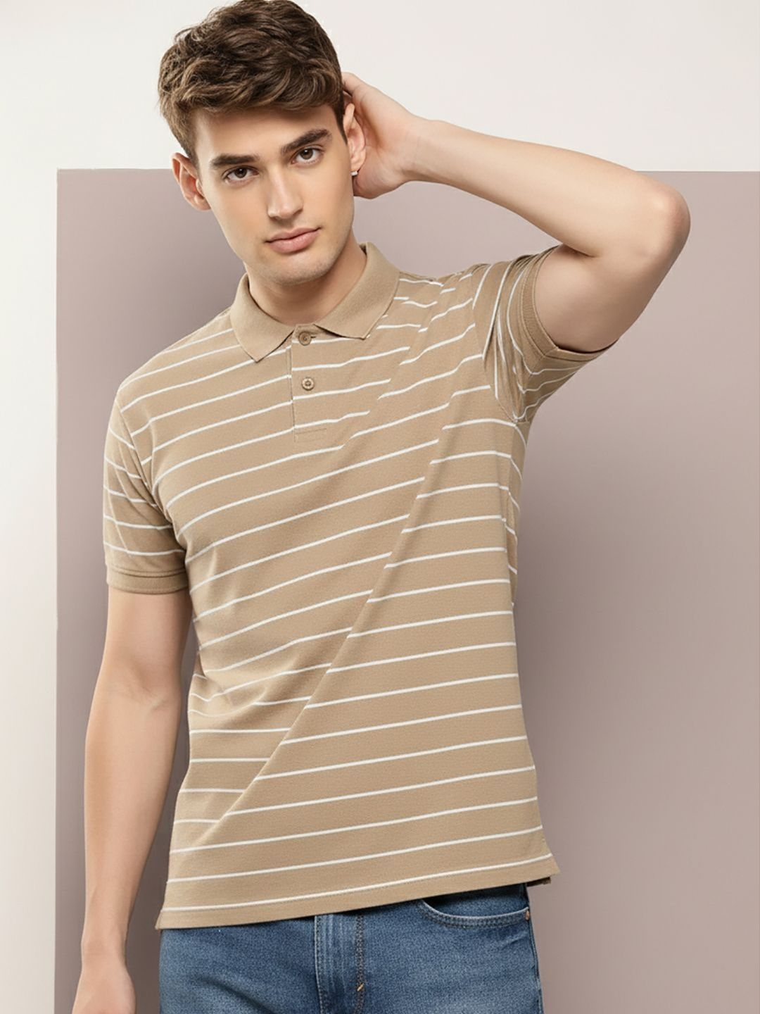 OGEN Men Striped Polo Collar T-shirt
