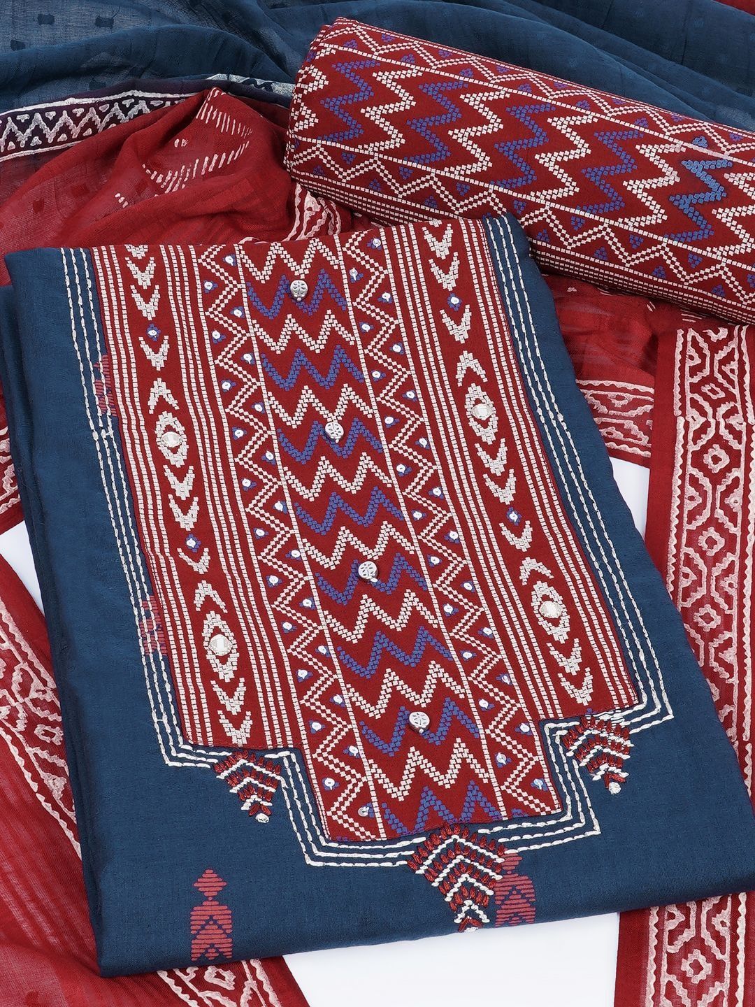 KAMI KUBI Embroidered Pure Cotton Unstitched Dress Material