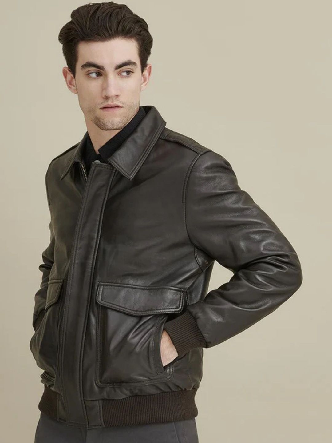 Charmshilp Men Leather Windcheater Outdoor Bomber Jacket
