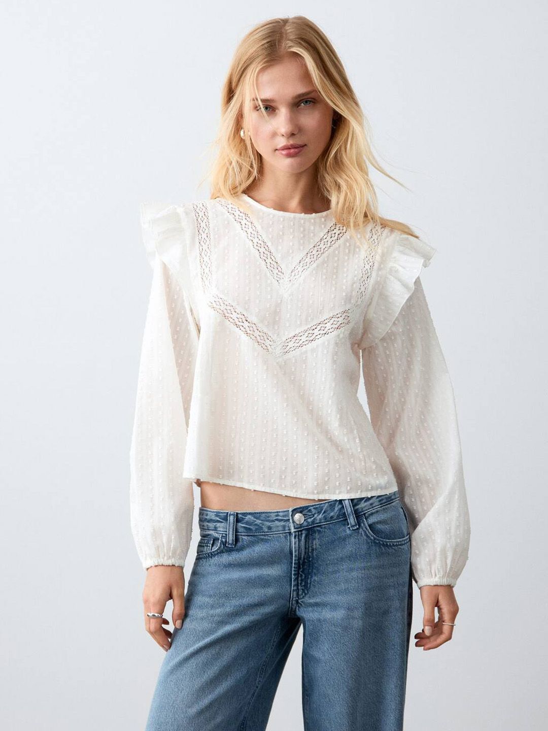Puff Sleeve Ruffles Pure Cotton Top