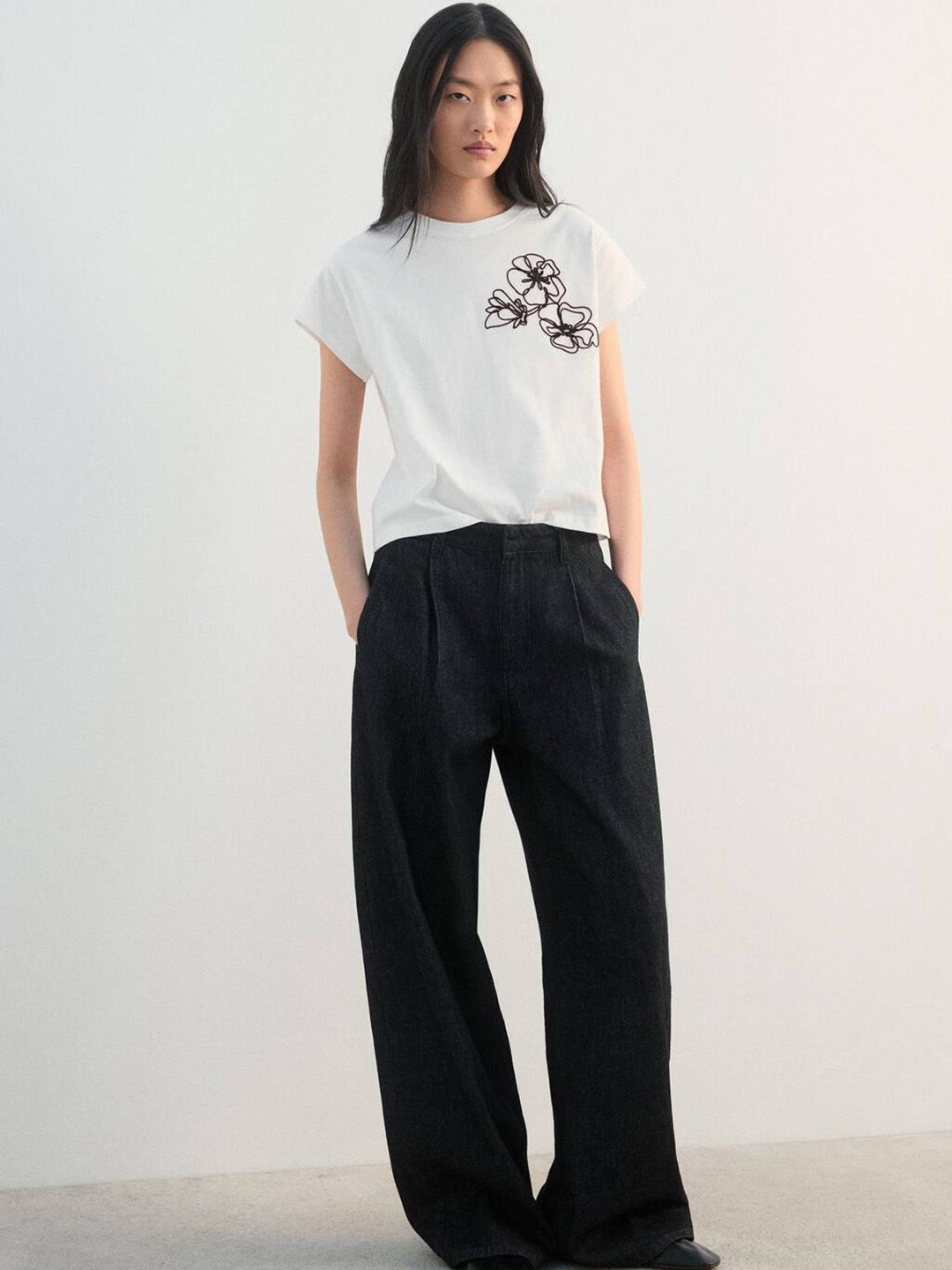 Floral Embroidered Pure Cotton T-shirt