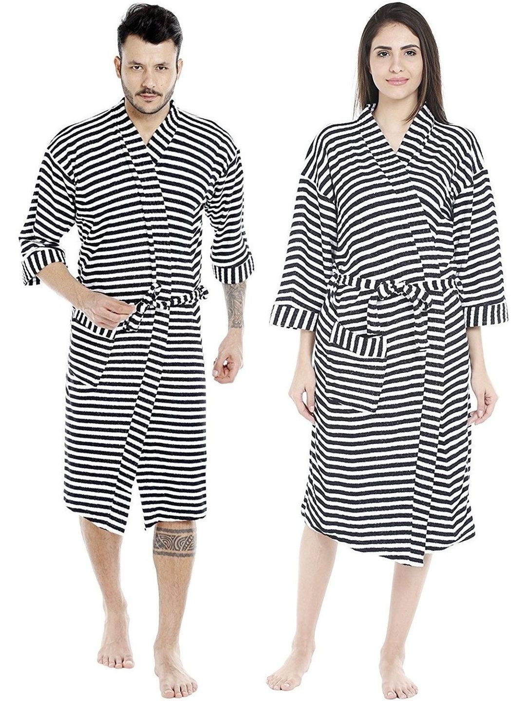 FeelBlue Pack Of 2 Striped Shawl Collar Bath Robe