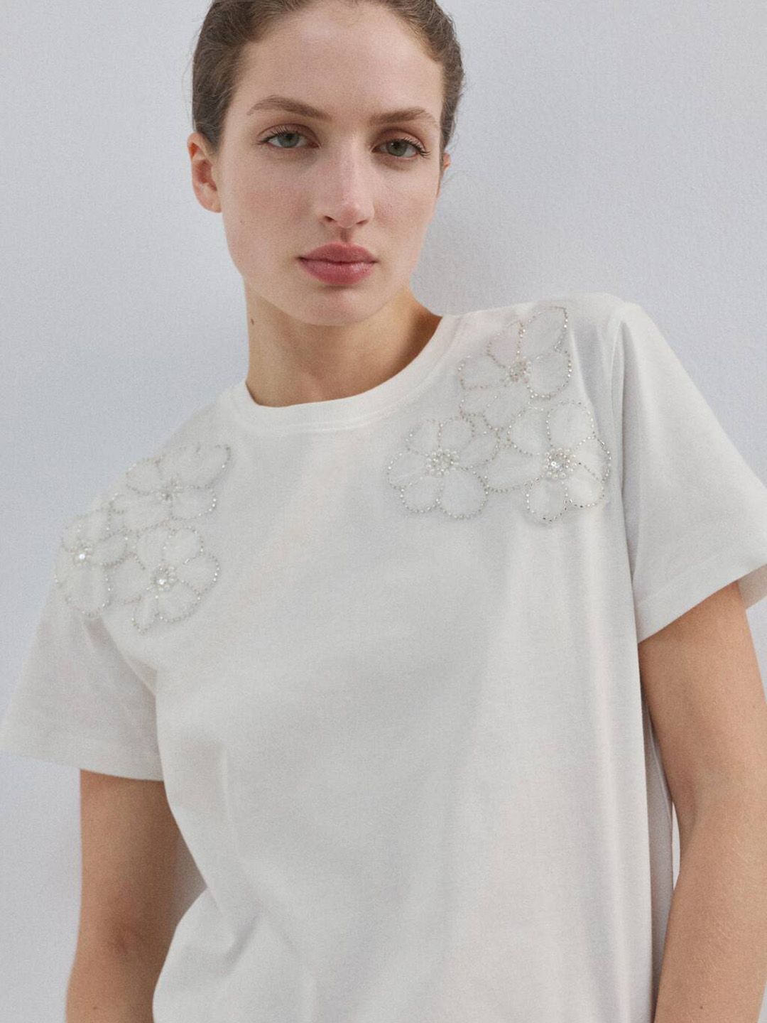 Pure Cotton Floral Embellished T-shirt
