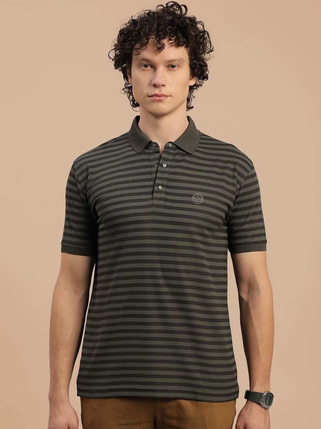 LUX NITRO Men Striped Cotton Blend Short Sleeve Collared Regular Fit Polo T Shirt