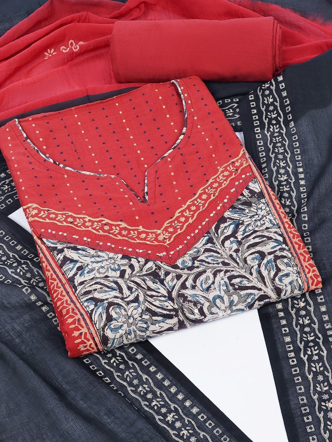 KAMI KUBI Printed Pure Cotton Unstitched Dress Material