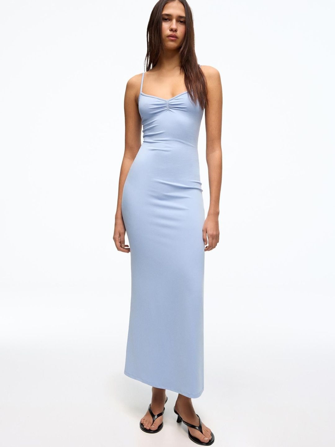 Ruched strap midi dress