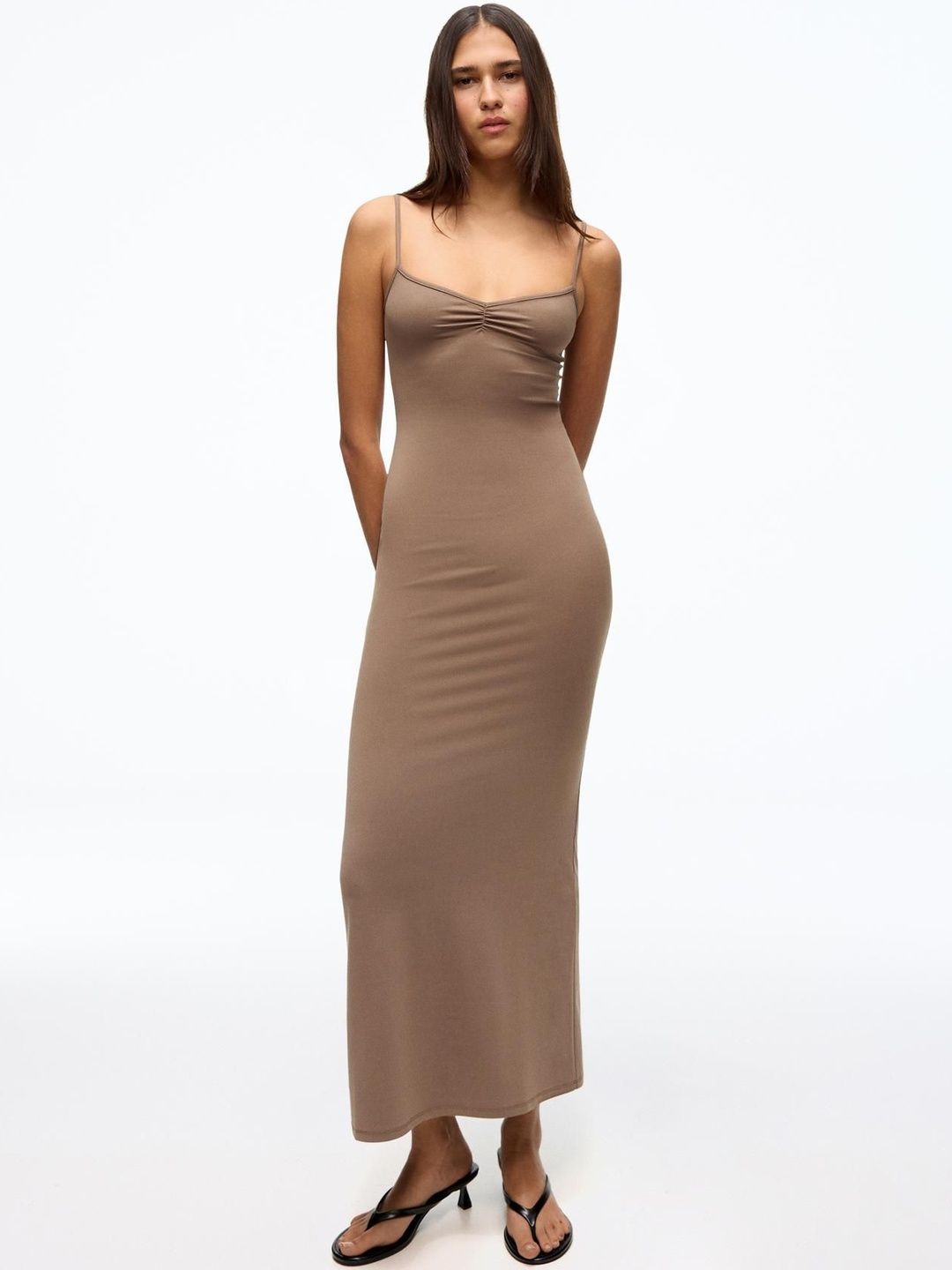 Ruched strap midi dress