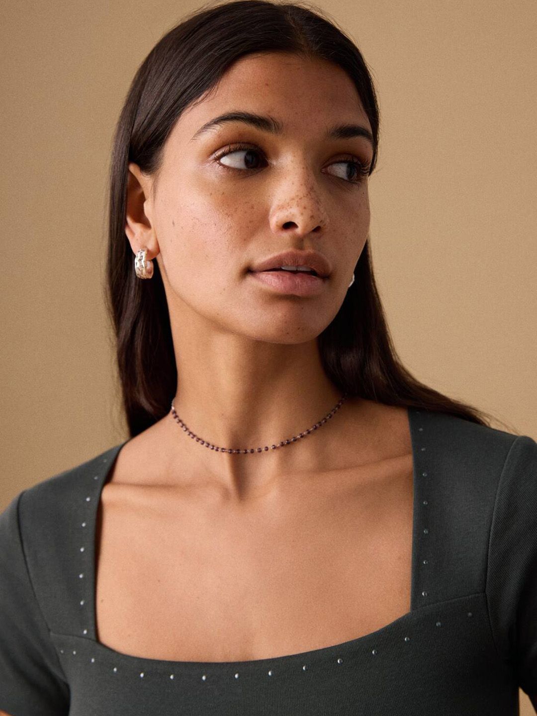 Square Neck Studded Detail Crop T-shirt