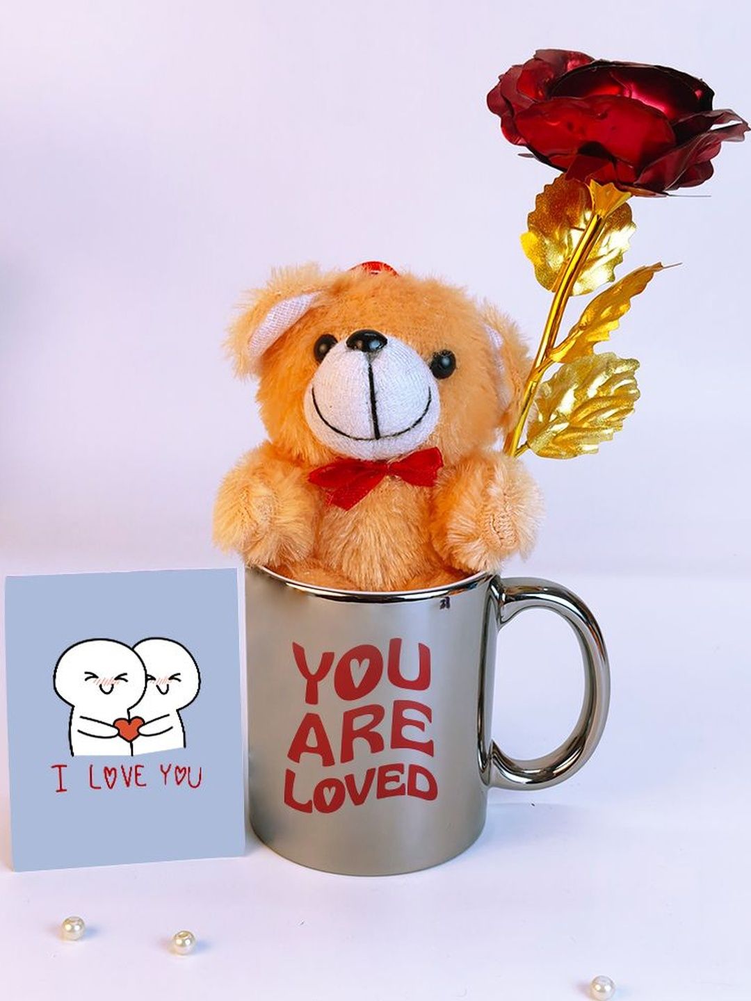 Giftii Unisex 4-Pieces Red & Yellow Printed Valentine Gift Set
