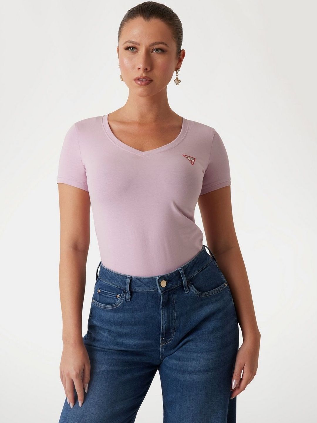 GUESS Brand Logo Cotton Blend Top