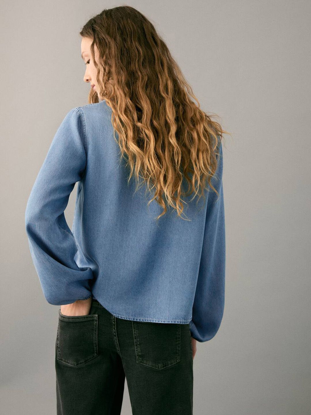 Tie-Up Neck Denim Top