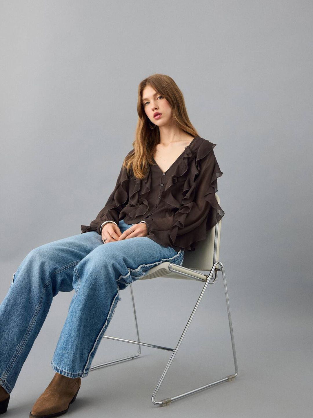 Ruffles Shirt Style Crop Top