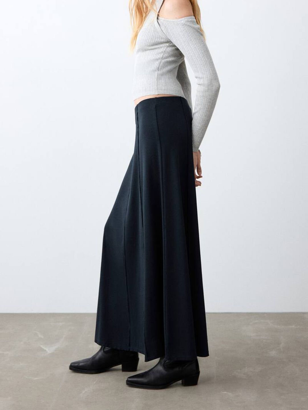 Panelled Flared Maxi Skirt