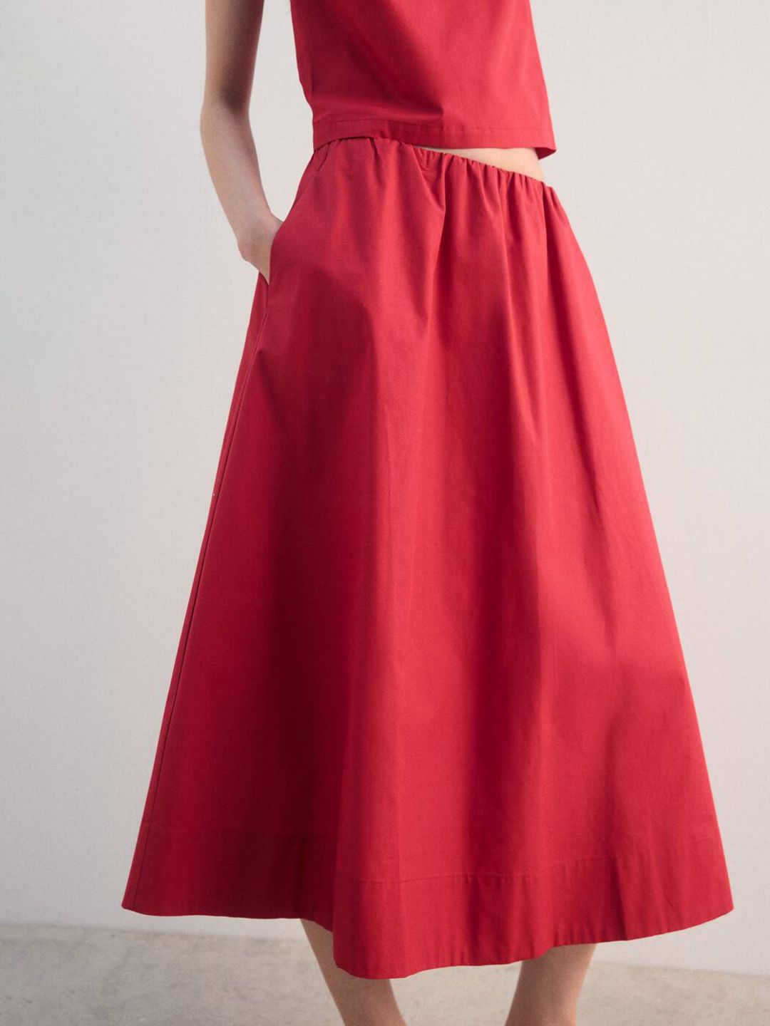 Cotton Midi Flared Skirt