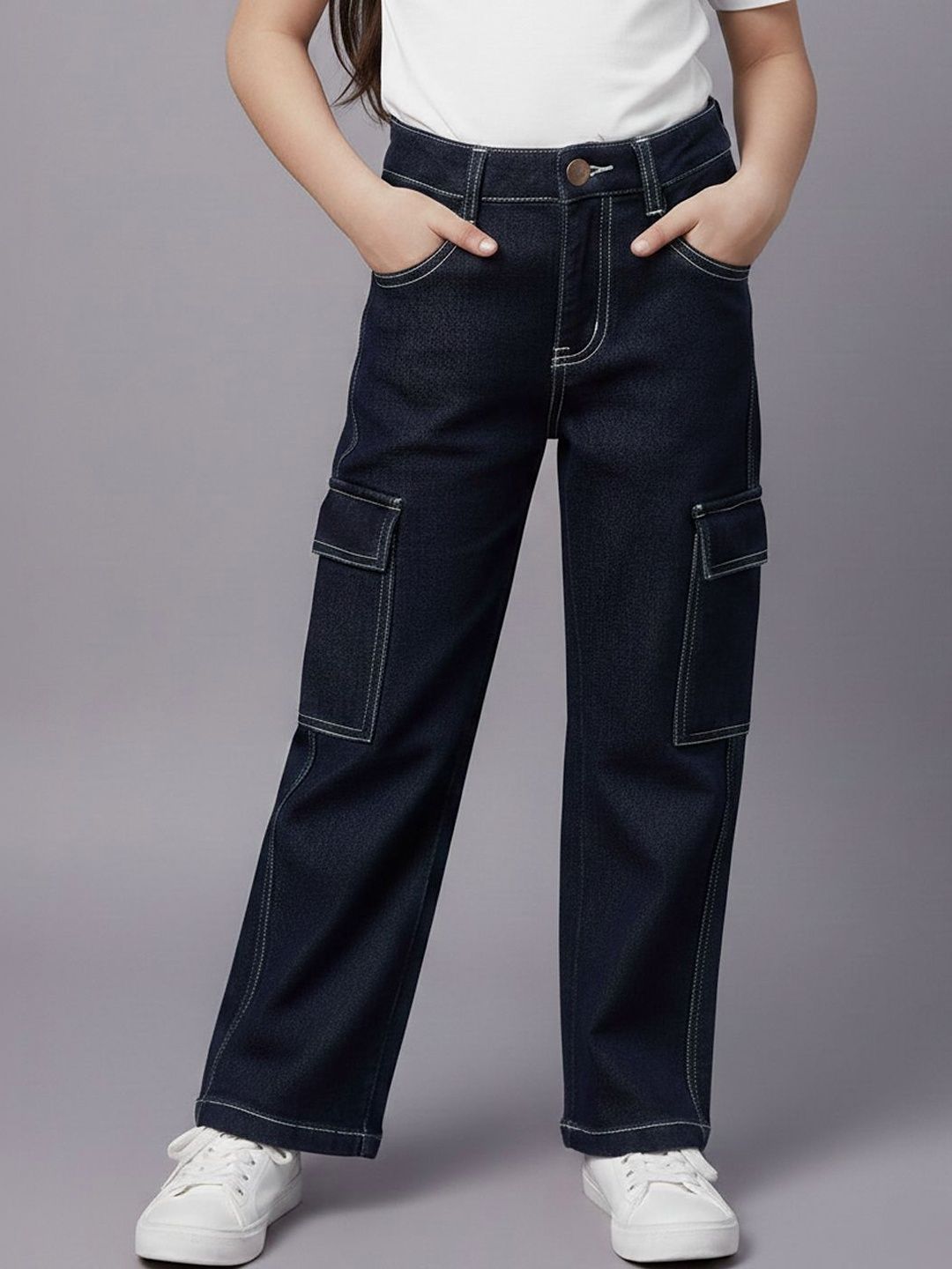 GUTI Girls Flared Mid-Rise Stretchable Jeans