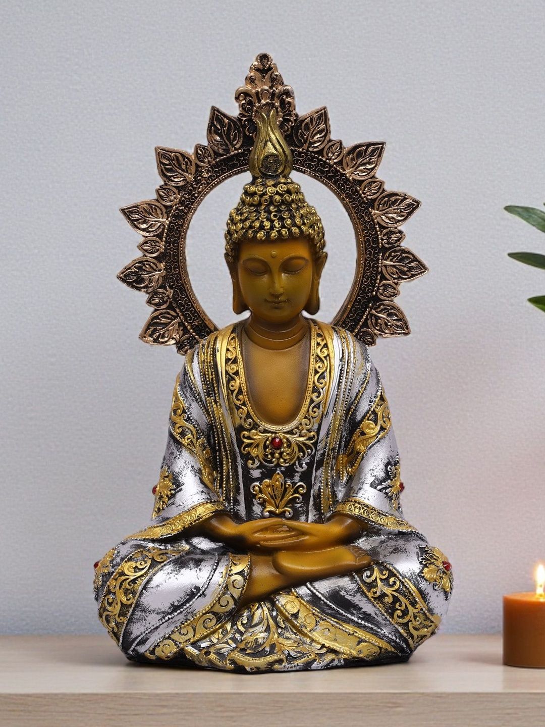 vedas Gold-Toned Buddha Figurine Showpiece