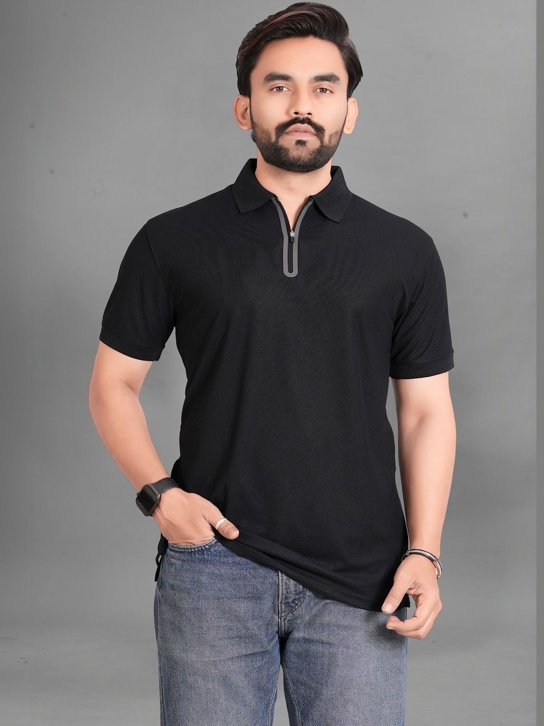 Divra Clothing Men Polo Collar Pockets T-shirt