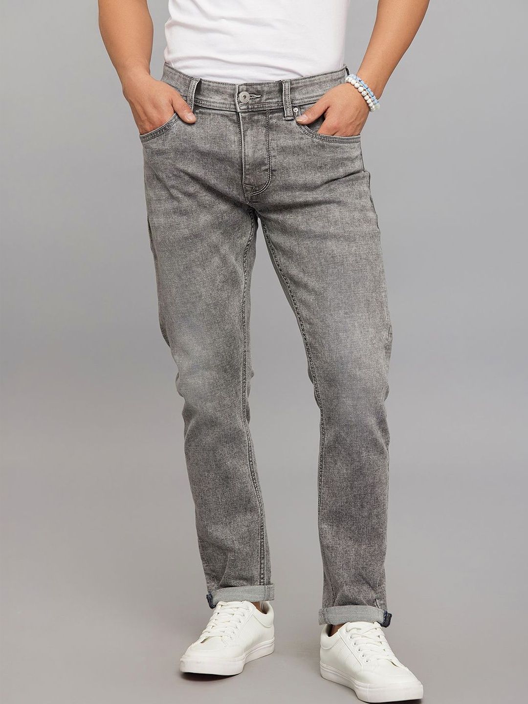 Rookies Men Skinny Fit Low-Rise Light Fade Stretchable Jeans