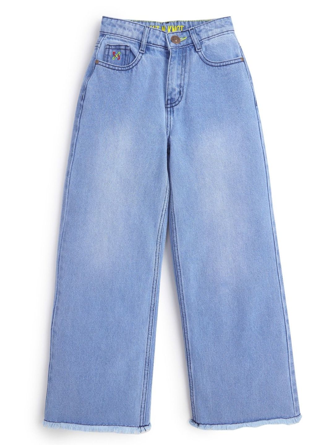 Knit N Knot Girls Wide Leg High-Rise Light Fade Jeans