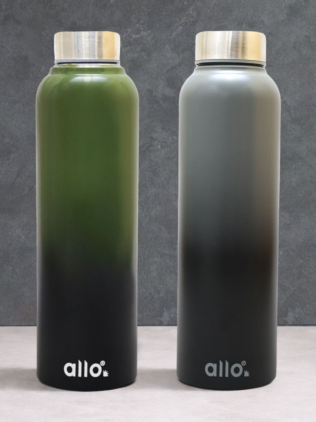 Allo Green & Black Set of 2 Stainless Steel Solid Water Bottle