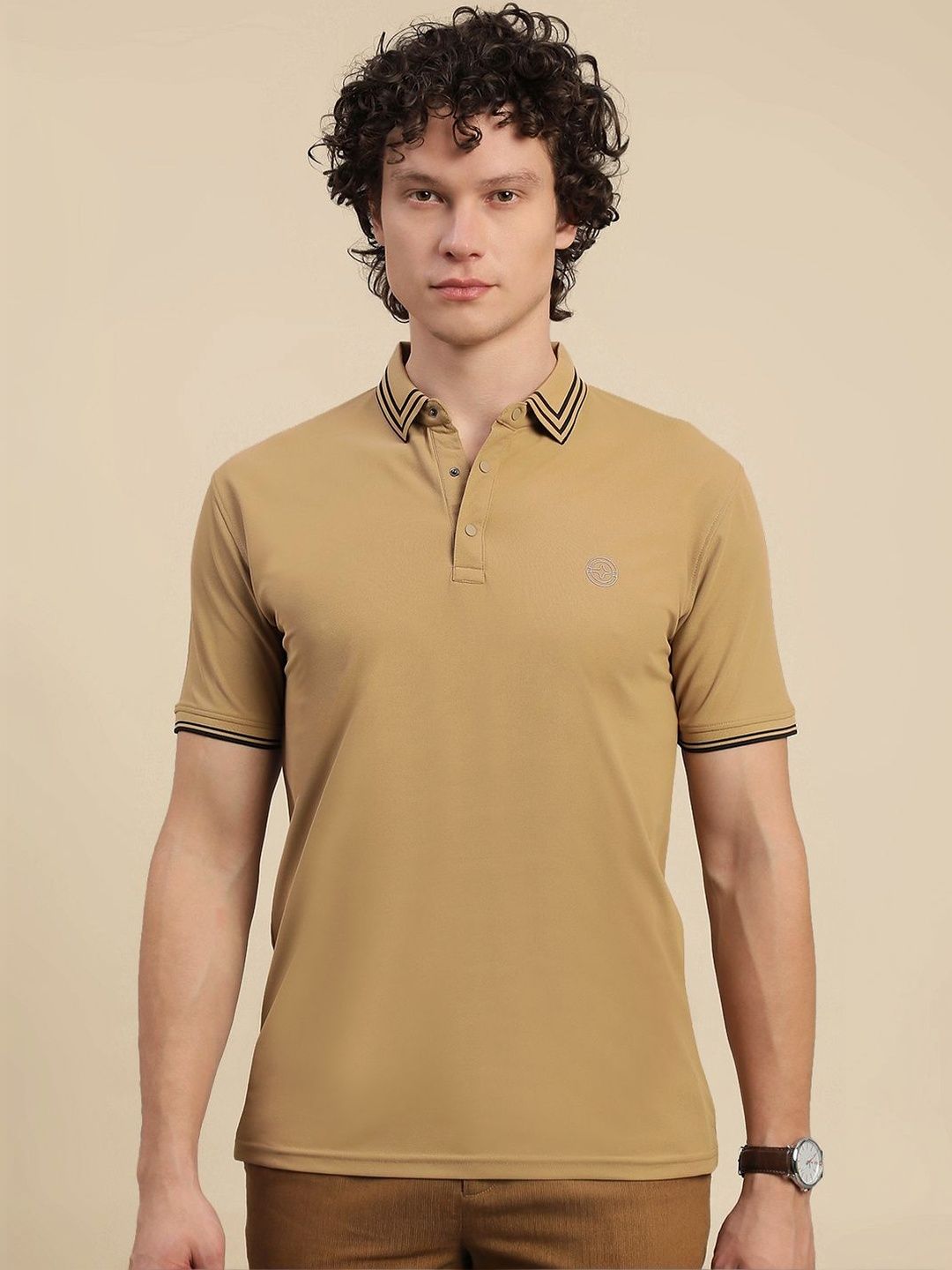 LUX NITRO Men Jacquard Collar Cotton Blend Regular Fit Polo T Shirt