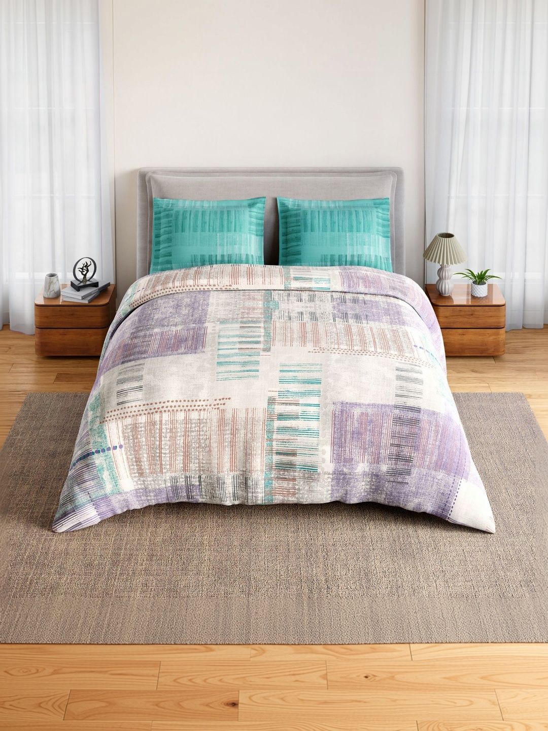 SPACES SPACES Multicoloured King Bedsheet with 2 Pillow Covers
