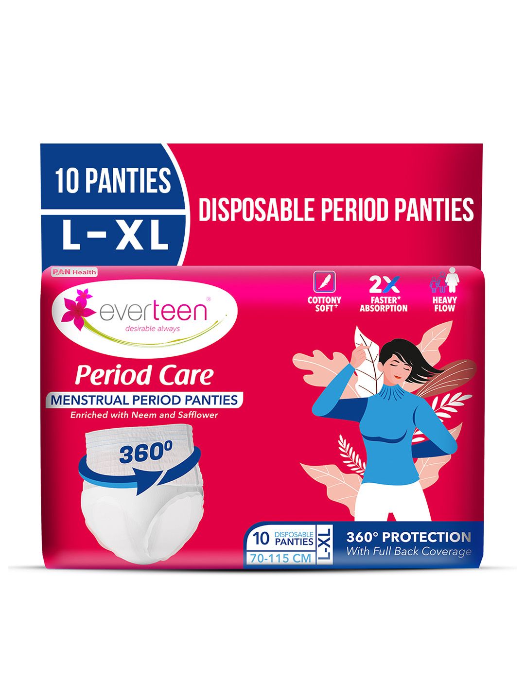 everteen Neem & Safflower Cotton Period Care M-L Panties - 10 Panties Each