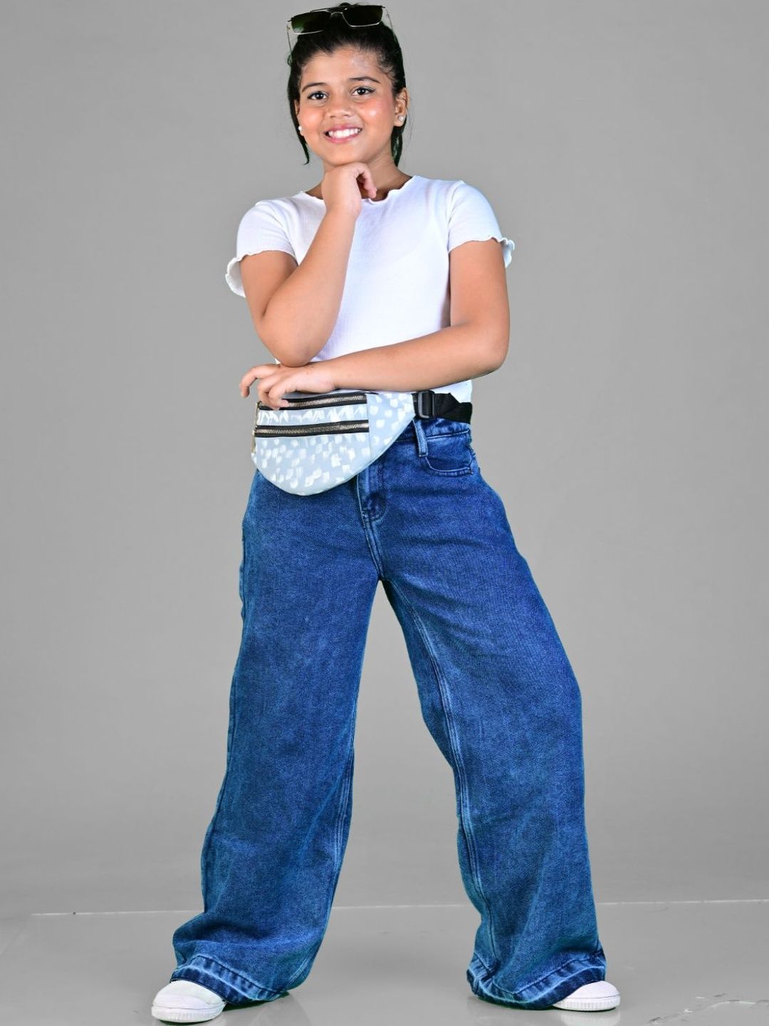 Knit N Knot Girls Wide Leg High-Rise Light Fade Jeans