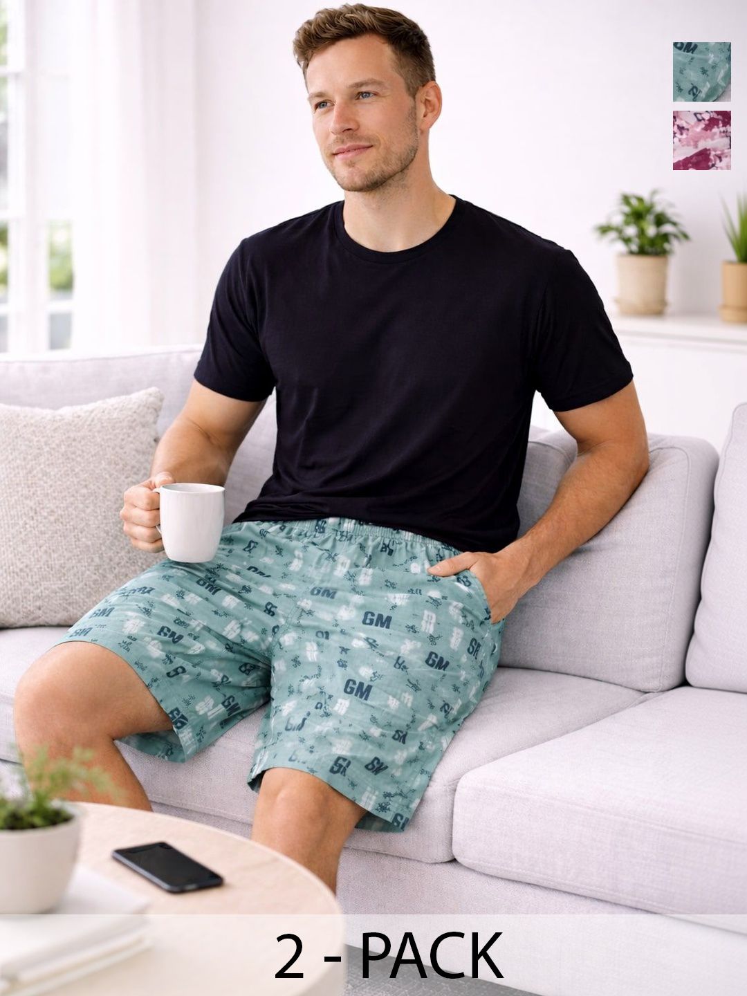 Mast & Harbour Pack Of 2 Printed Cotton Mid-Rise Boxers