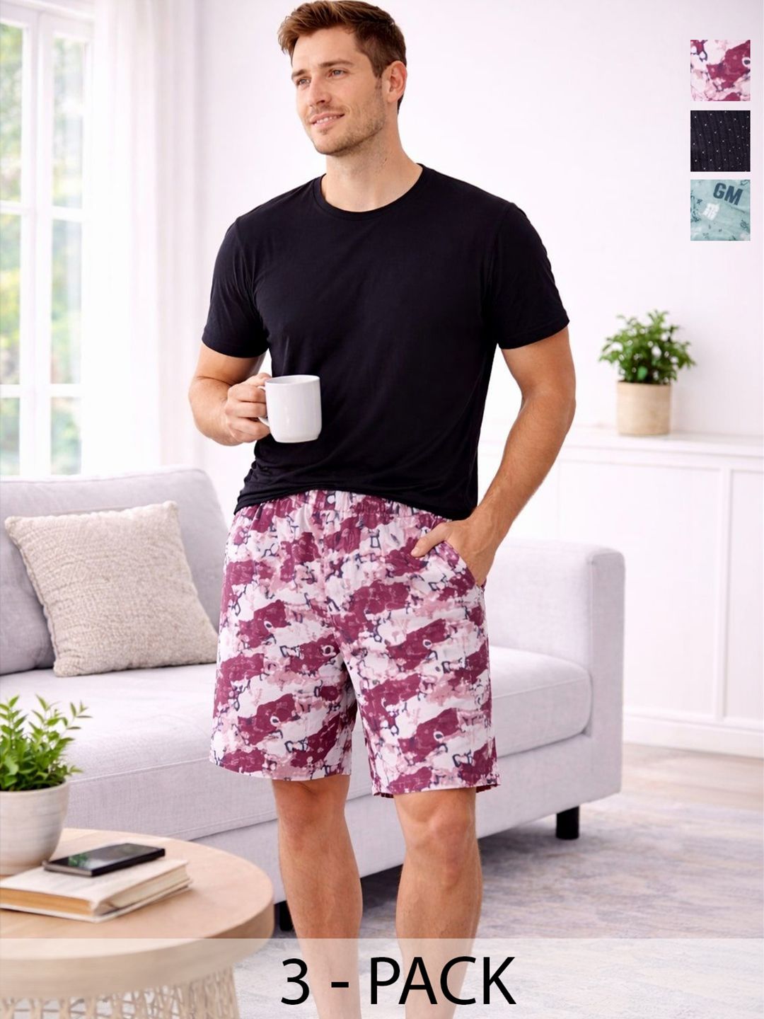 Mast & Harbour Pack Of 3 Printed Cotton Mid-Rise Boxers