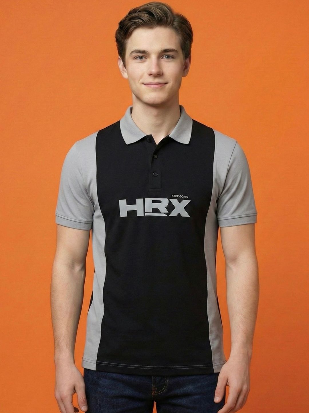HRX by Hrithik Roshan Men Brand Logo Colourblocked Polo Collar T-shirt