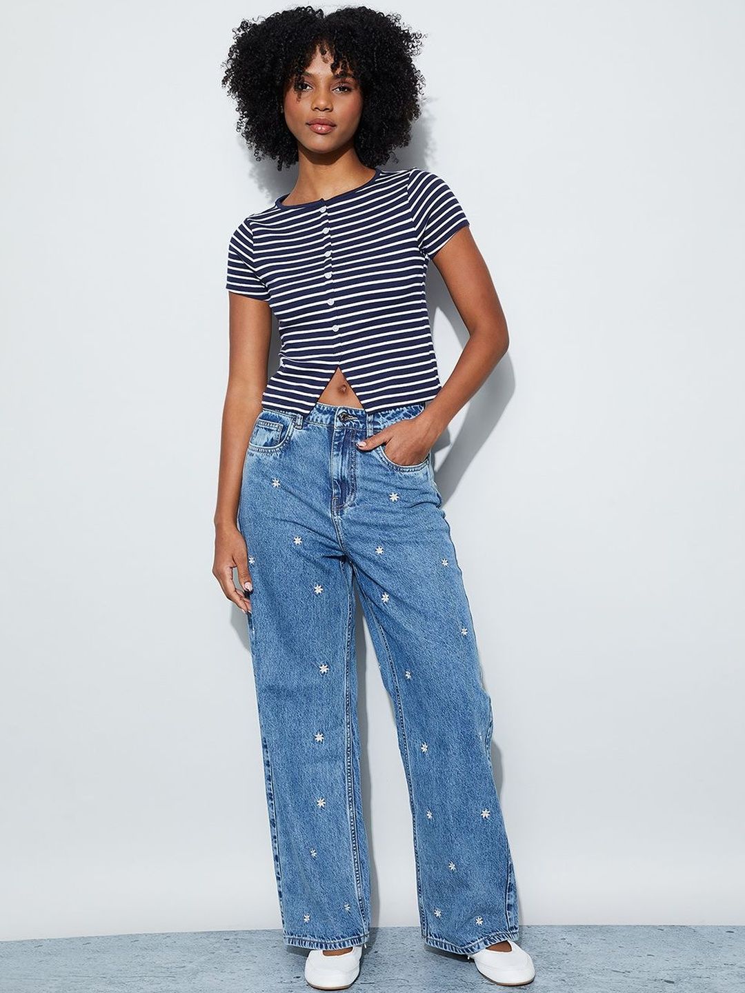 Buy Ginger by Lifestyle Striped Cotton Crop Top - Tops for Women