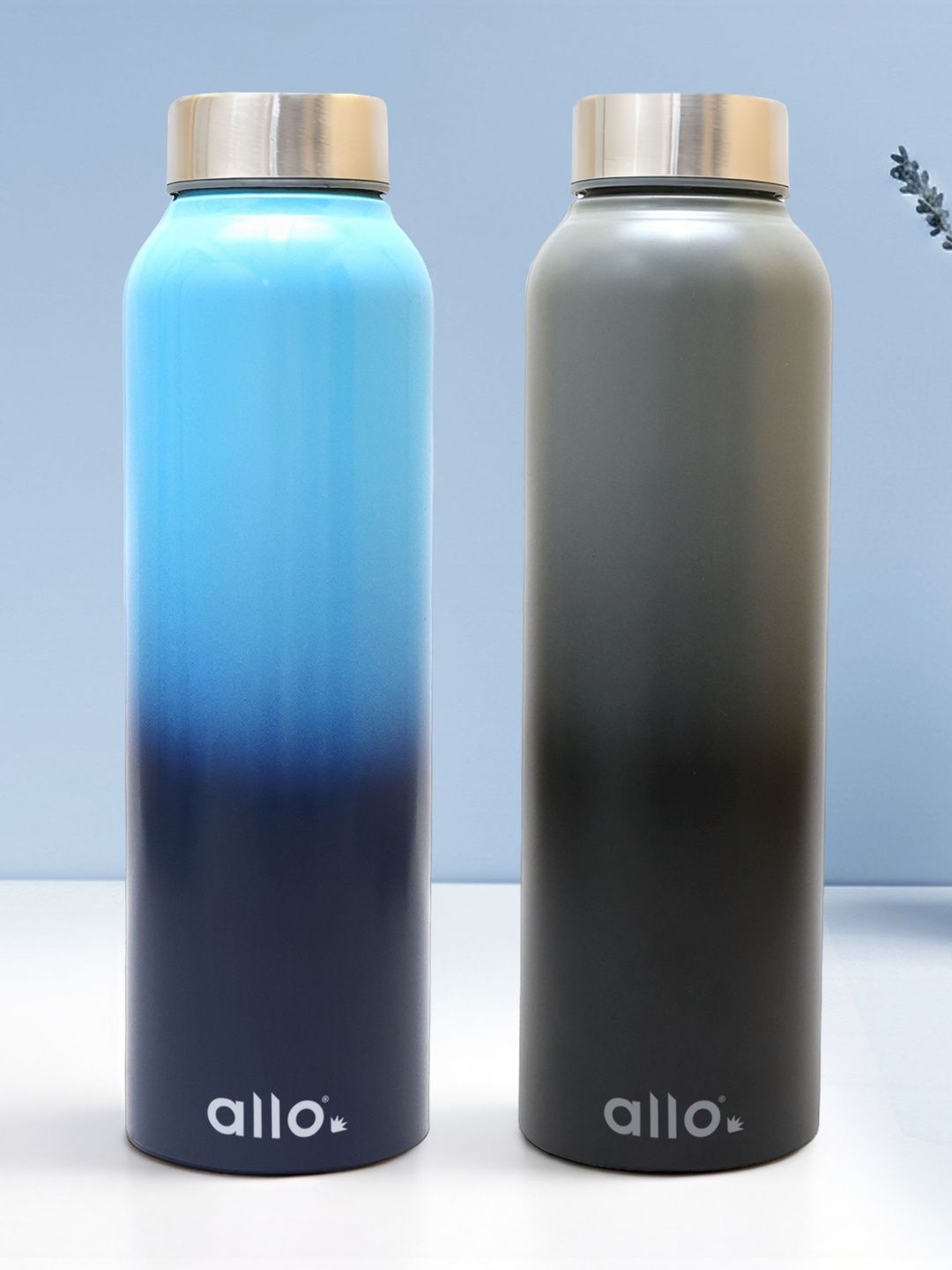 Allo Blue & Black Set of 2 Stainless Steel Solid Water Bottle